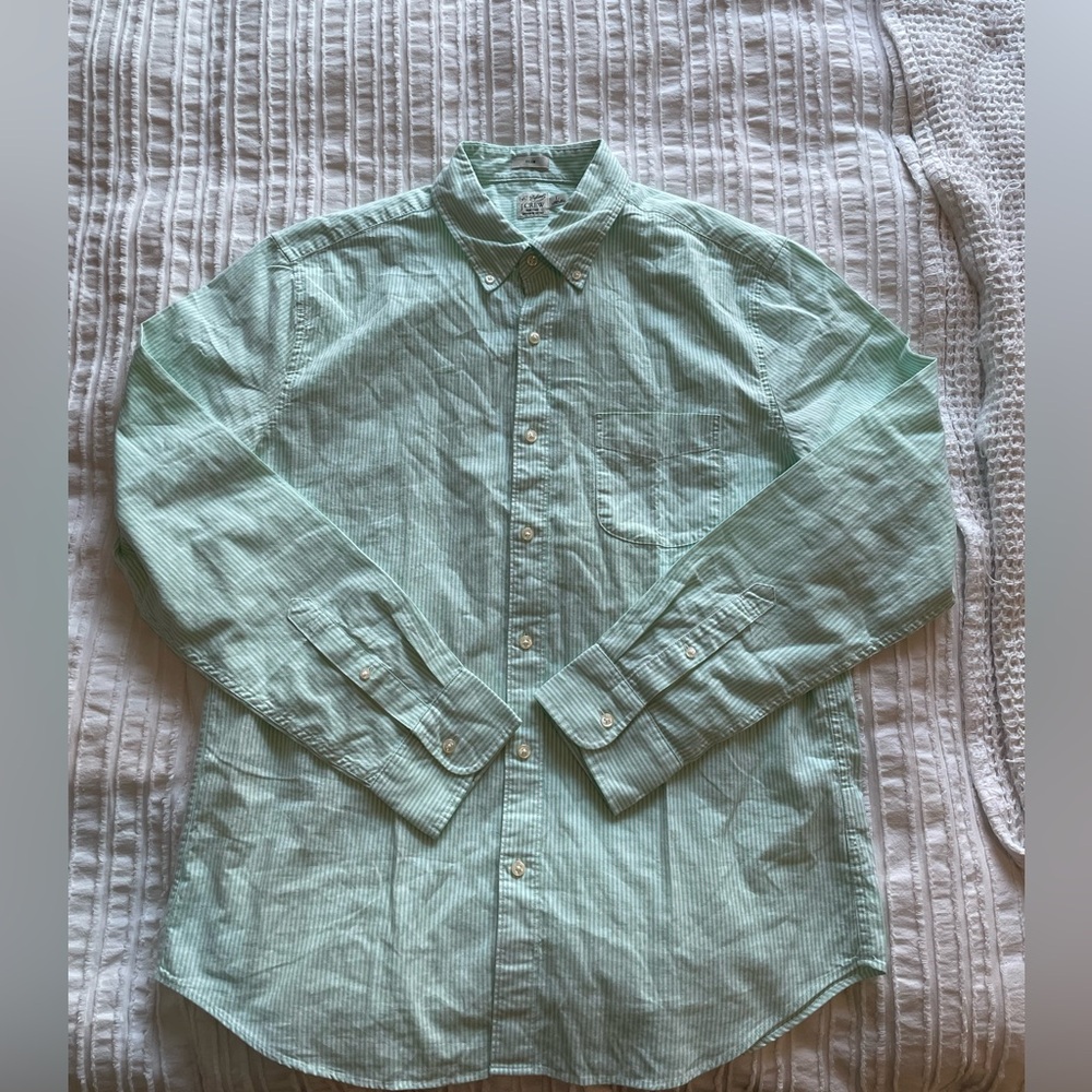 J. Crew broken in Oxford slim button down green and white size large
